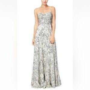 Parker Tamara Dress Maxi Strapless Silk White Black Corset Formal Extra Small